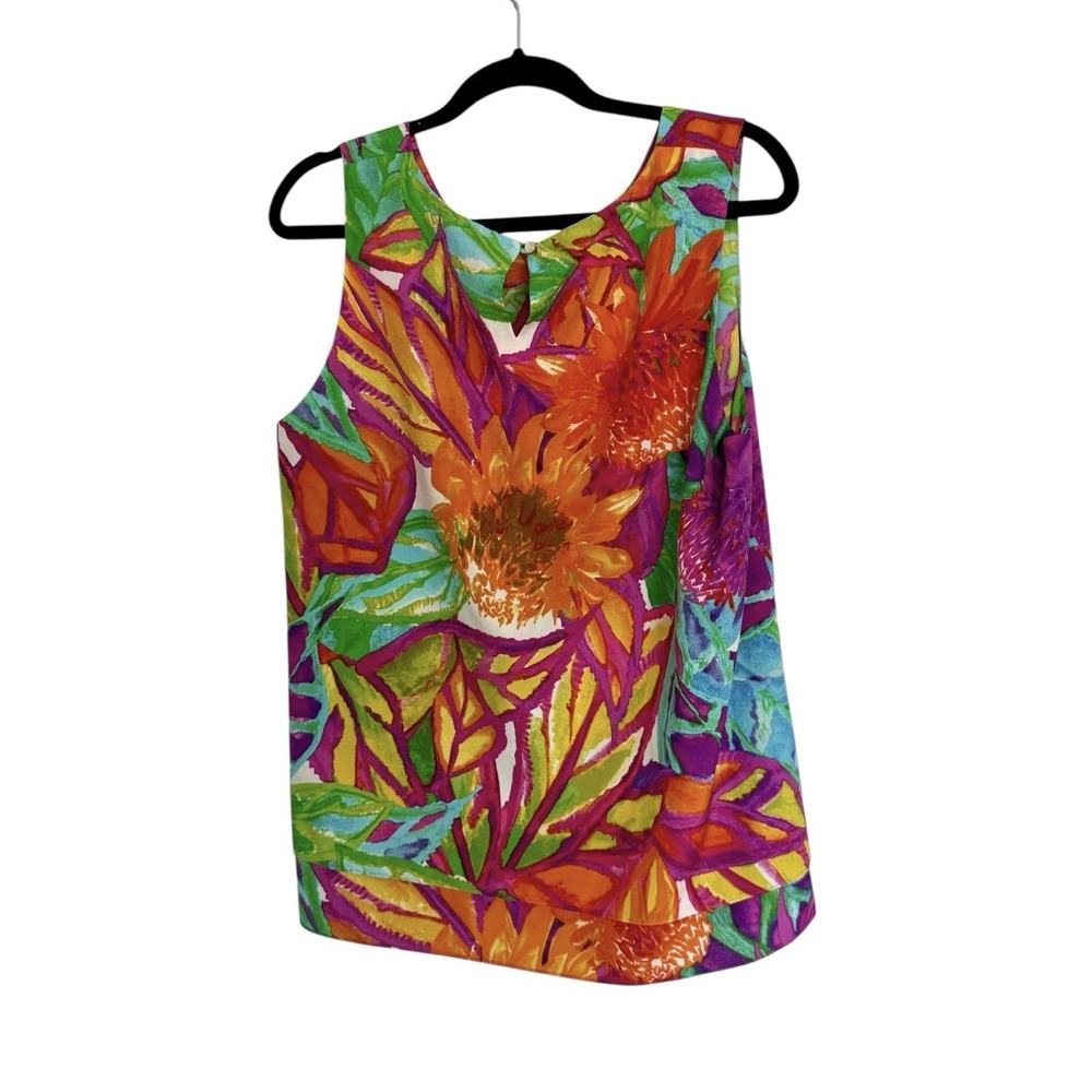 Lauren Ralph Lauren Multicolor Floral Cotton Sleeveless Tank Top Keyhole Size XL